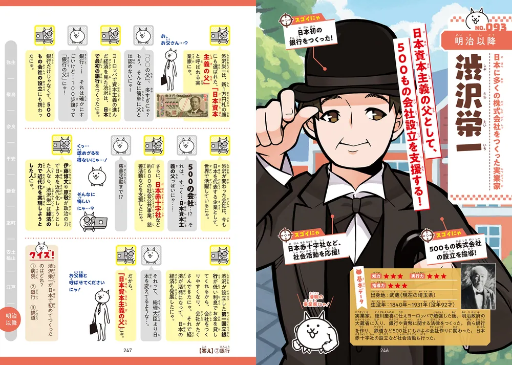 にゃんこ大戦争でまなぶ！日本の歴史人物100」本郷和人 [学習参考書